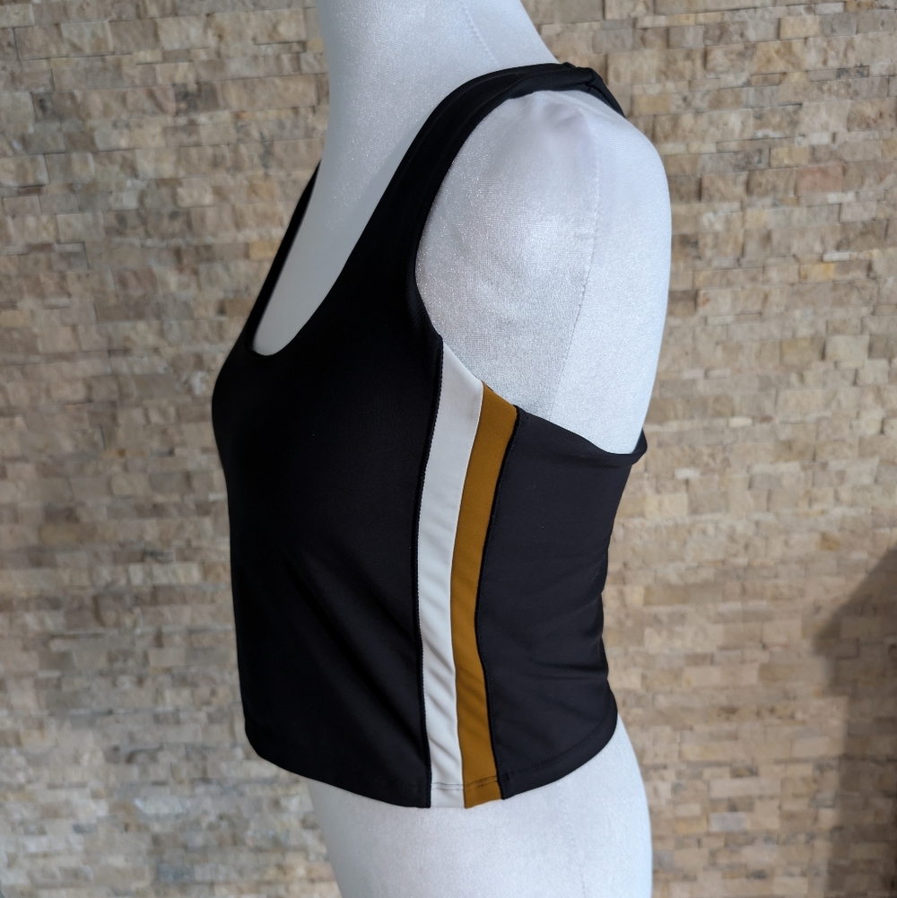 Sage Collective Black Colorblock Side Stripe Racerback Sports Bra Crop Top Sz L - Picture 8 of 9